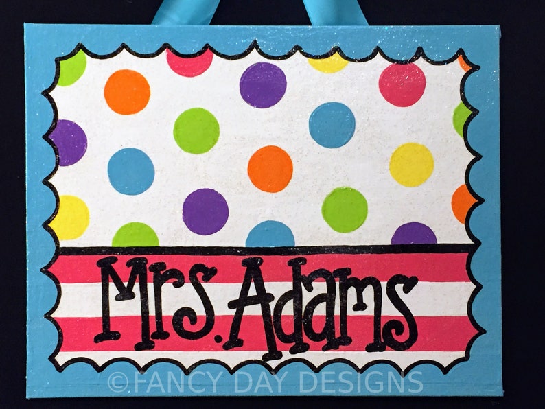 Polka Dot And Striped Teacher Door Sign Polka Dot Classroom Etsy