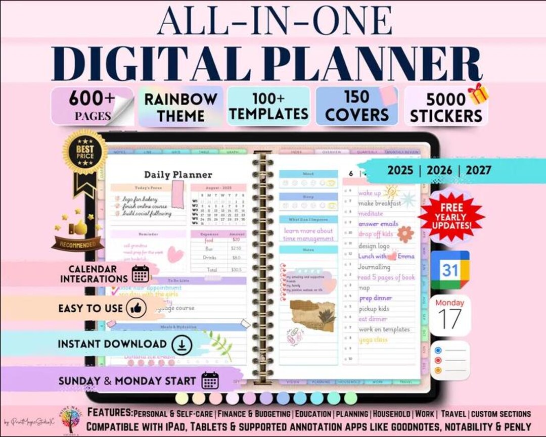 All in One Digital Planner 2025 2026 2027, Digital Planner, Digital ...