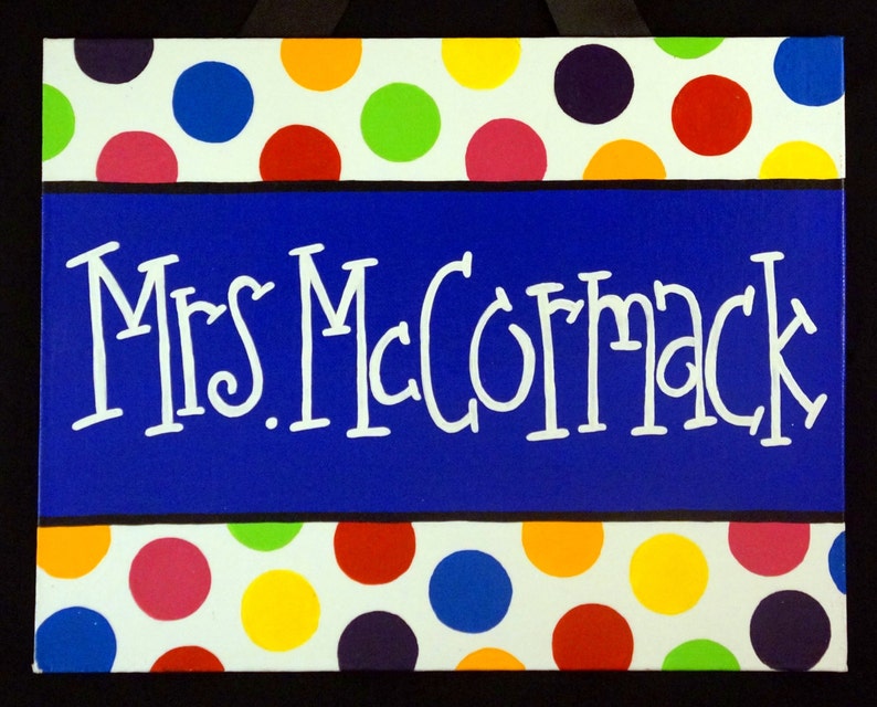 Polka Dot Teacher Door Sign Custom Teacher Name Sign Polka Etsy