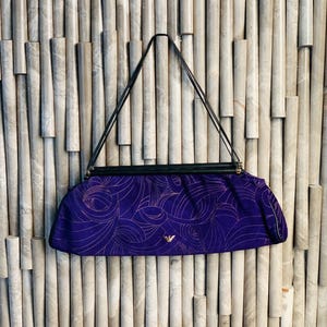 Rare Vintage Emporio Armani Purple Suede Baguette Bag – Italian Designer Shoulder Purse