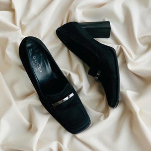 Gucci Black Suede Block Heel Pumps - Square Toe - Made in Italy - EU 36.5