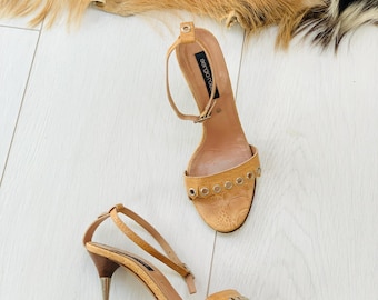Vintage Sergio Rossi Leather Heeled Sandals: 2000s Italian Luxury, Size 36