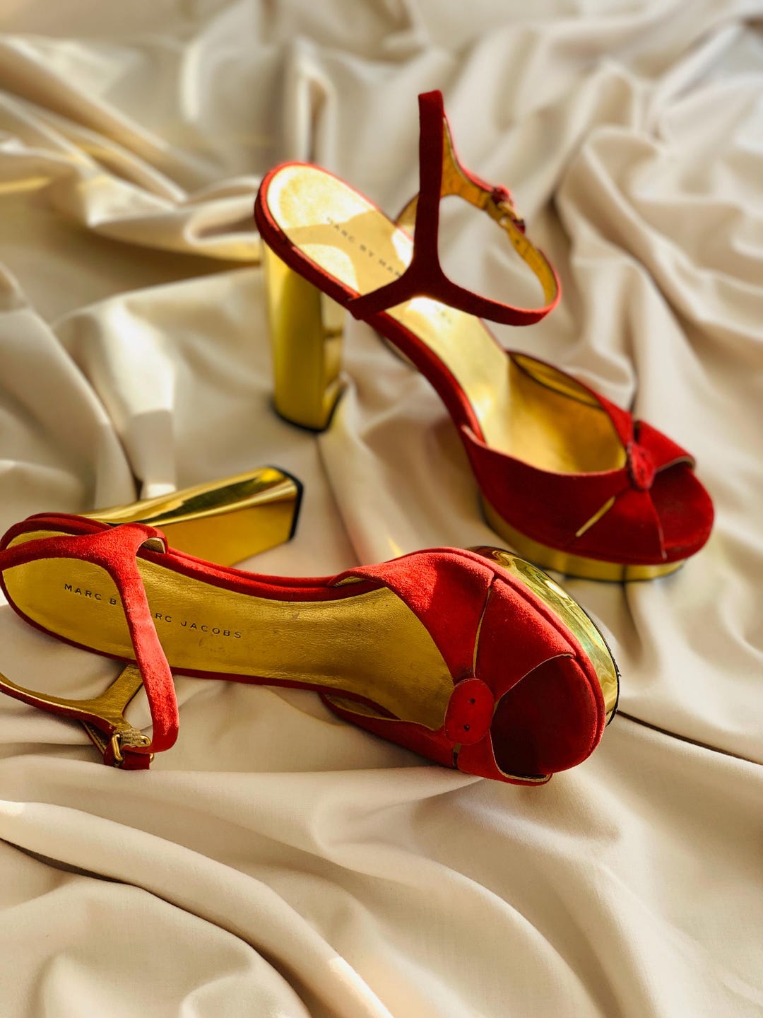 Vintage Marc by Marc Jacobs Red Suede Heels: 2000s Platform 