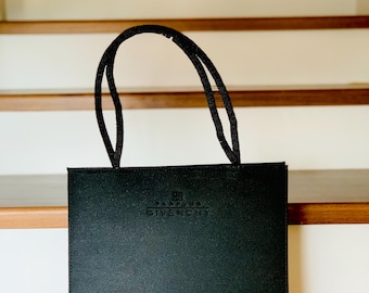 Vintage Givenchy Black Tote Bag – Minimal Fabric Handbag with Textured Beaded Handles, Day to Night Designer Bag, 2000s Luxury Shoulder Bag