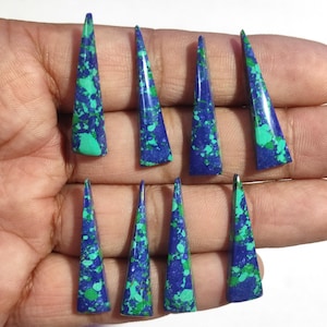 Azurite Malachite Cabochon Long Triangle Shape Blue Green Gemstone Healing Crystal Stone Calibrated Flat Back Gemstone for Earrings Jewelery