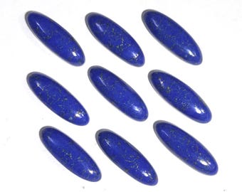 Cabochão de Lápis-lazúli Calibrado em Formato Oval Longo, Azul, para Confecção de Brincos e Joias, com Base Plana, Conjunto de Cabochões Soltos para Atacado.