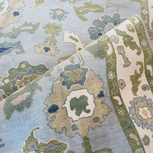 8x10/9x12 Modern Blue Oushak Hand Knotted Wool Rug 6x9 Ivory Multicolor Turkish Style Rug Contemporary Living Room & Dining Area Rug