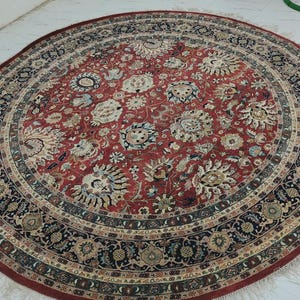 Traditional Style Round Rug, Washable Decorative Round Rug Antique Look Teppich, Turkish Distressed Large Area Rug, Rugs for Living Room Rug