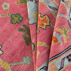 8x10/9x12 Pink Oushak rug Turkish knot rug Traditional HAND KNOTTED Vintage Antique Oushak Wool Area Rug for Living Room and dining room.