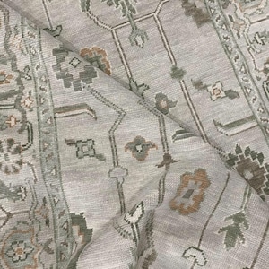 Faded Ivory Oushak Rug | Hand-Knotted Wool Turkish Carpet | Beige Blush Grey Pastel Tones | Vintage Style Oriental Rug | 9x12 Large Area Rug