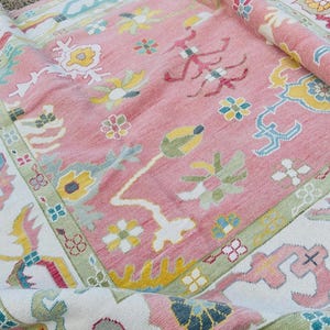 Luxurious Pink Modern Oushak Rug, Hand knotted High quality Wool, Turkish Oushak, Large Area Rug 8x10, 9x12, Living Room dining Bedroom Home
