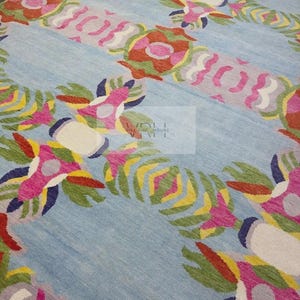 Modern Oushak Rug 8x10/9x12 Handmade Rug Colorful Geometric Wool Area Carpet, Pastel Boho Tribal Design, Floor Decor Oushak for Living Room