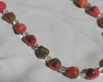 Nugget Coral and other colors Czech Glass Bead Necklace