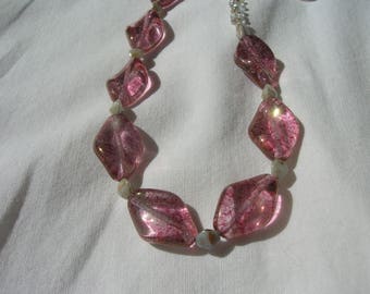 Large pink Czech twist bead necklace