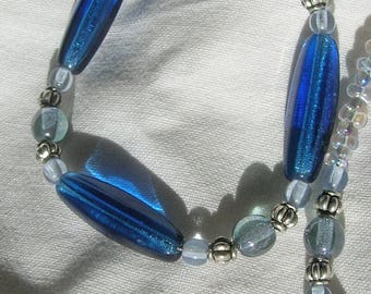 Blue Czech bead necklace and bracelet set
