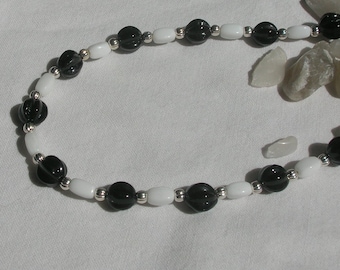 Black and White Necklace with Czech and German Vintage Beads