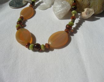 Tan and multicolored Czech bead necklace