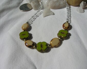 Chartreuse flower Czech bead necklace