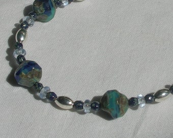 Delicate Ocean Blue Faceted Czech bead Necklace