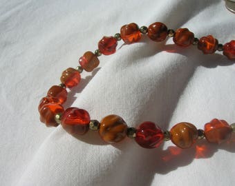 Czech bead orange and brown necklace.