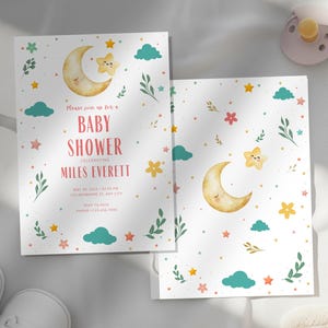 Moon & Stars Baby Shower Invitation, Celestial Theme, Editable Template, Instant Download, Digital Download