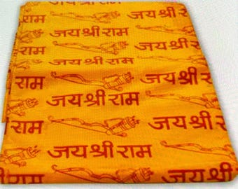 Gul/orange bomullsaltsjal Jai Shri Ram hinduisk sjal för meditation, mantran, yoga, pujasjalar, pujadukar, helig puja, handgjord