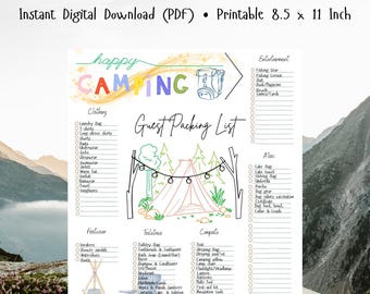 Lista de itens para acampamento para hóspedes editável e imprimível | Lista de itens para acampamento | EDITÁVEL | IMPRIMÍVEL | PDF | Lista de itens para acampamento digital | Acampamento