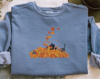 Cat Comfort Colors Sweatshirt, Cozy Fall Sweater, Unisex Garment-Dyed Top, Cat Lover Gift