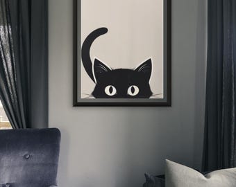 Póster de gato negro furtivo: arte mural minimalista, regalo para amantes de los animales