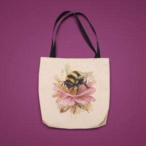 Bumblebee and Peony Tote Bag: Eco-Friendly Canvas Shopping Bag