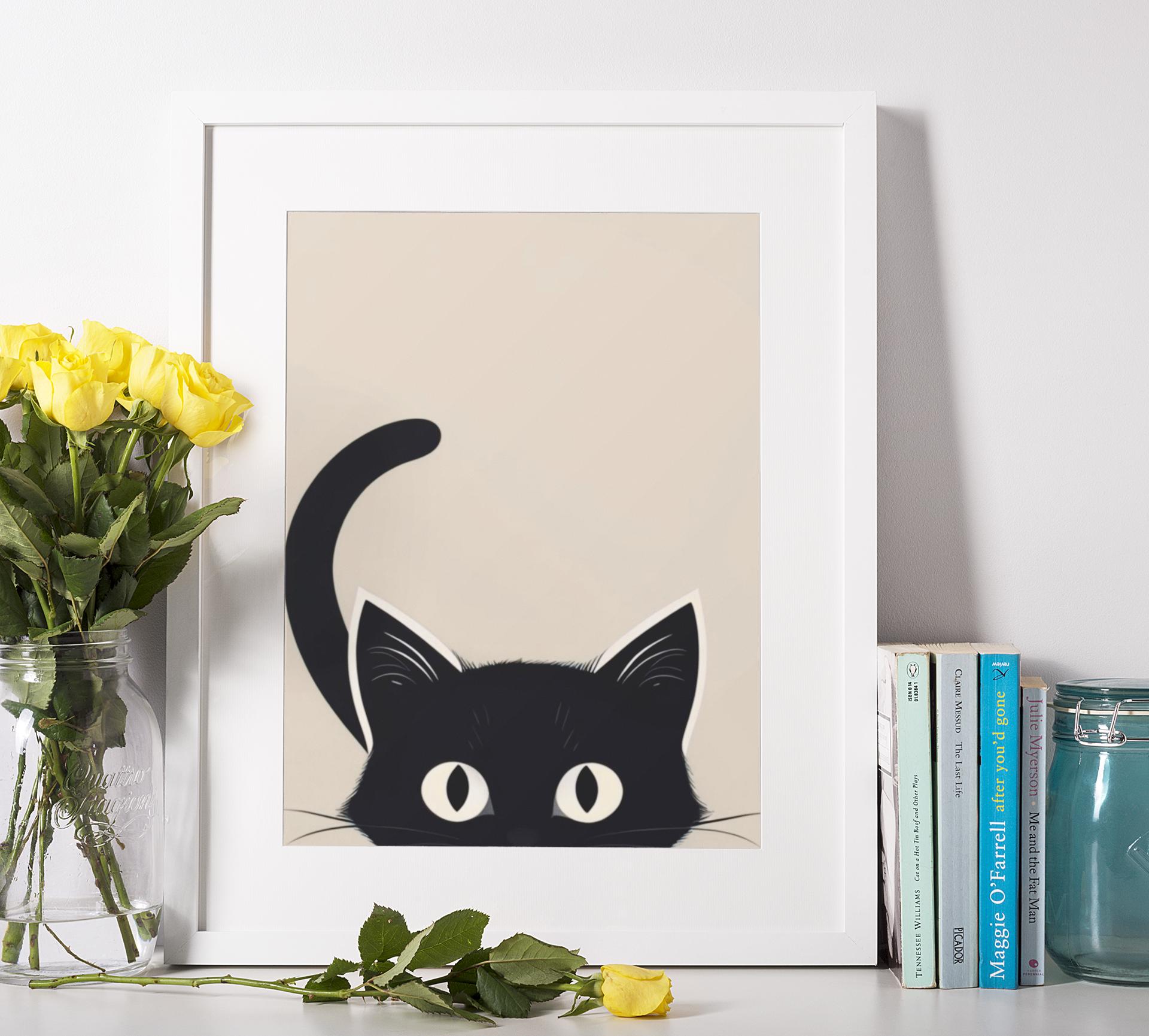 Sneaking Cat Reference Sneaking Black Cat Poster: Minimalist Wall Art, Animal Lover Gift - Etsy