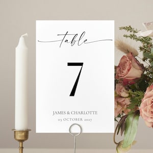 Wedding Table Number Template - Printable Table Numbers  Black & White Table Number Signs  Editable Canva Template  Instant Download