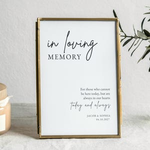 Bruiloft herdenkingsteken - In Loving Memory afdrukbare - herdenkingsteken voor verloren dierbaren, minimalistische bewerkbare canva-sjabloon
