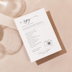 wedding QR code sign printable on beige textured background with glass shadows, modern wedding photo sharing sign template, editable Canva QR code wedding sign, minimalist wedding reception signage