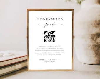 Modèle de panneau QR Code Fonds lune de miel : cadeau de mariage moderne (imprimable), MC25
