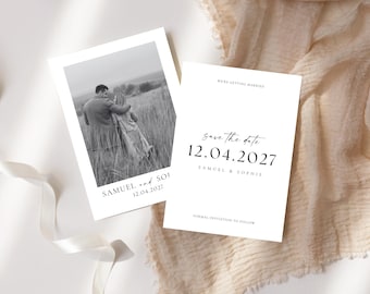 Modèle photo moderne « Save the Date » : faire-part de mariage minimaliste (modifiable sur toile, téléchargement numérique), MC25