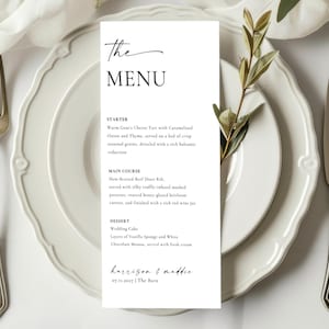 Minimalist Wedding Menu Template, Printable Dinner Menu Card, Modern Wedding Table Menu, Instant Download Editable Canva Template