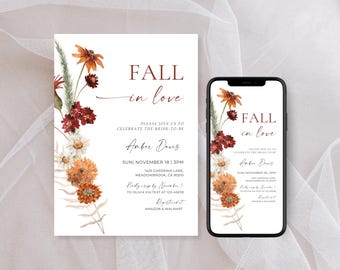Boho Wildflower Bridal Shower Invitation Template (Editable)