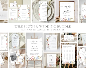 Lot de modèles de mariage fleurs sauvages : ensemble de papeterie modifiable sur toile (téléchargement numérique)