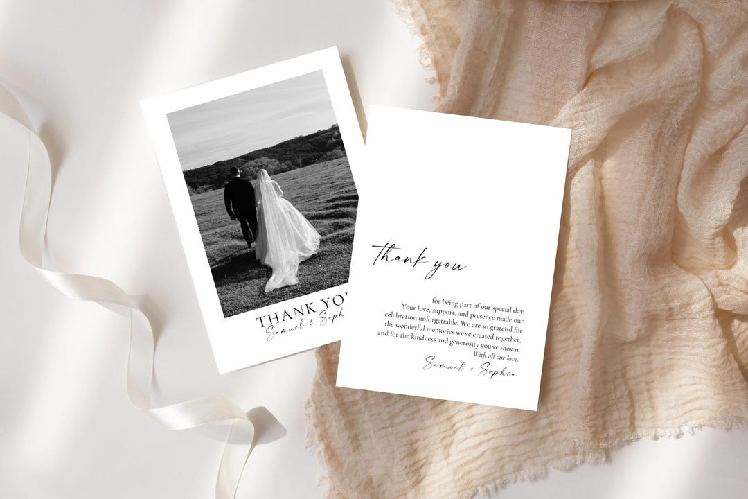 Modern Minimalist Wedding Thank You Card With Photo (digital Download ...