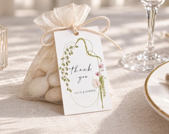 Wedding Favor Tag Template: Burgundy botanical Elegant Thank You Favour Tags (Instant Download), BB51