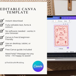 Editable Canva template shown on laptop — Anything But printable game, bachelorette party activity, bridal shower instant download, editable hen party game.