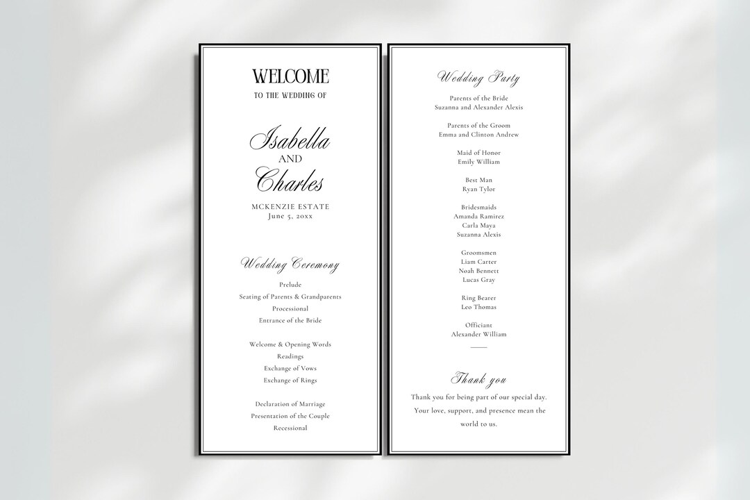 Old Program Template Classic Old Money Wedding Ceremony Program Template: Editable Order of ...