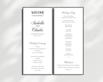 Modello di programma per cerimonia nuziale classica in stile Old Money: ordine del servizio modificabile (download digitale), OM25