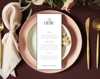Old Money Wedding Menu Card Template: Editable Printable Canva Dinner Card (Instant Download), OM25