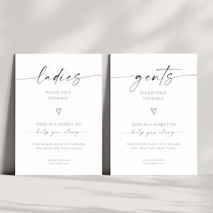 Editable Bathroom Basket Sign Wedding Ladies and Gents Toiletry Basket Sign Canva Template Minimalist Wedding Sign Printable Download