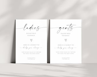 Editable Wedding Bathroom Basket Sign: Minimalist Ladies & Gents Canva Template (Printable Download), MC25