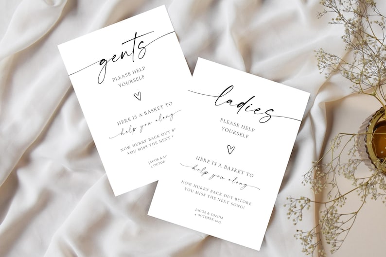 minimalist wedding stationery flat lay with silk fabric background, editable wedding templates bundle, modern script wedding signs, neutral wedding paper suite, printable Canva wedding signage set