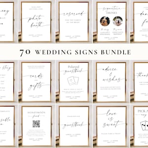 Minimalist Wedding Sign Bundle, Modern Wedding Signage Templates, 70 Editable Wedding Signs Set, Reception Table Signs, Canva Printable
