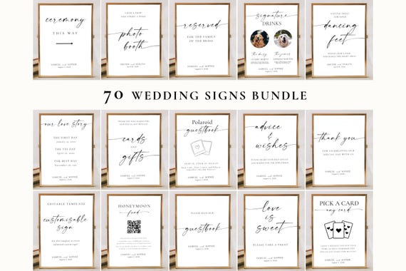 Minimalist Wedding Sign Templates: 70 Editable Signs (Printable), MC25